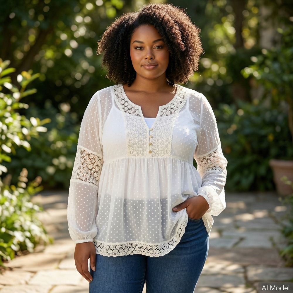 Alfani Peasant Blouse Women 16 White Swiss Dot Crochet Lace Boho Top